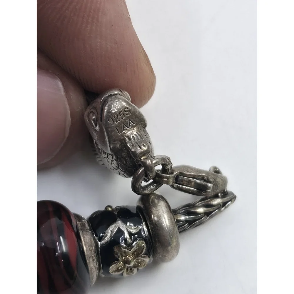 Trollbeads‎ LAA 925 Silver Fish Lock Bracelet Murano Glass Red Cornicello Charm
